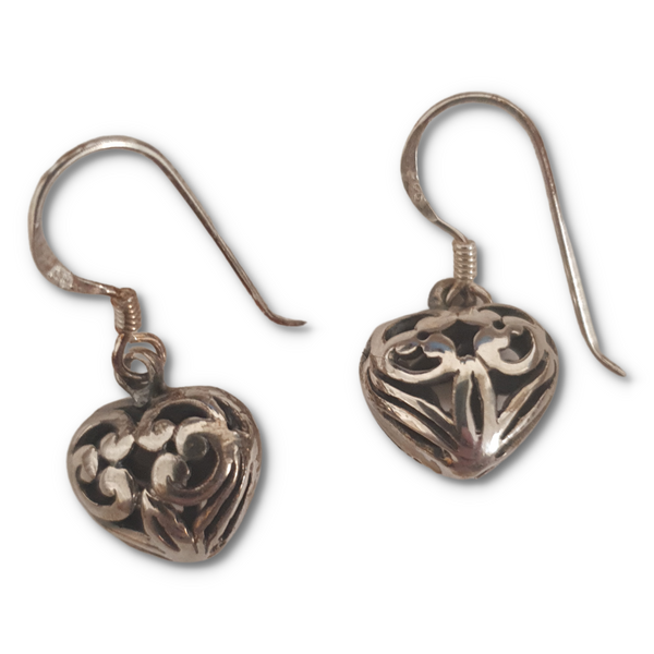 Filigree Heart Sterling Silver Earrings