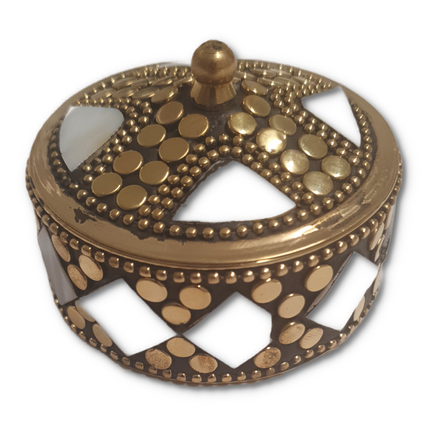 Round Brass Shell Trinket Box