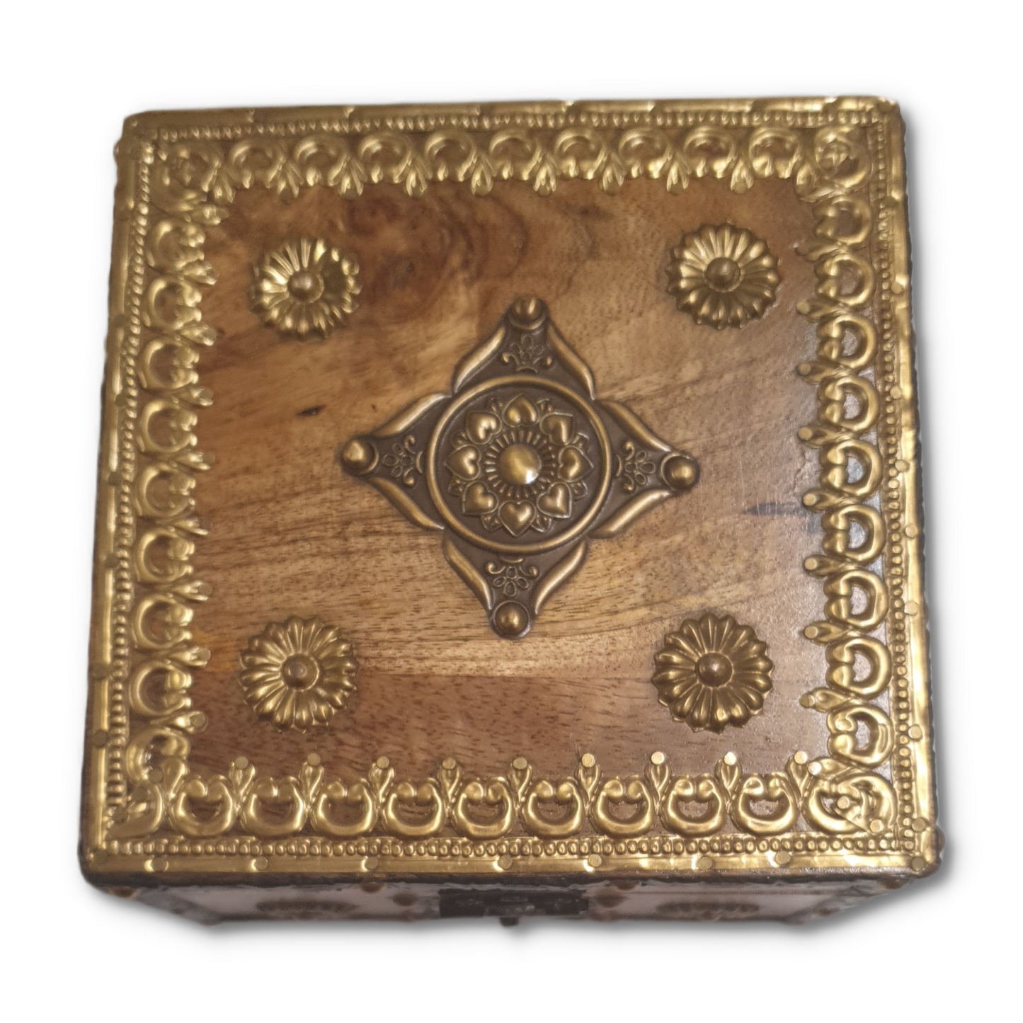 Med Brass Inlay Sq Wood Box